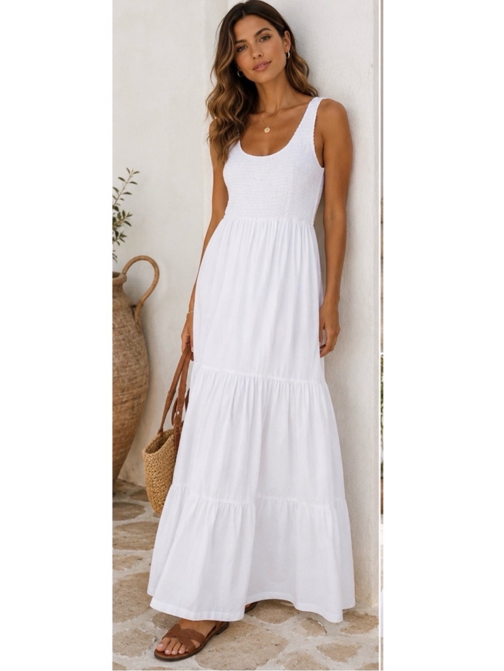S/W/F (Style With Friends) White Smocked Maxi Dress - like new, GORGEOUS! Med